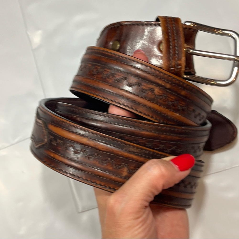 LEEGIN Vtg Men’s BIG TALL Brown Leather BELT 1.5” Wide REMOVABLE BUCKLE, 46-51” - Picture 12 of 16